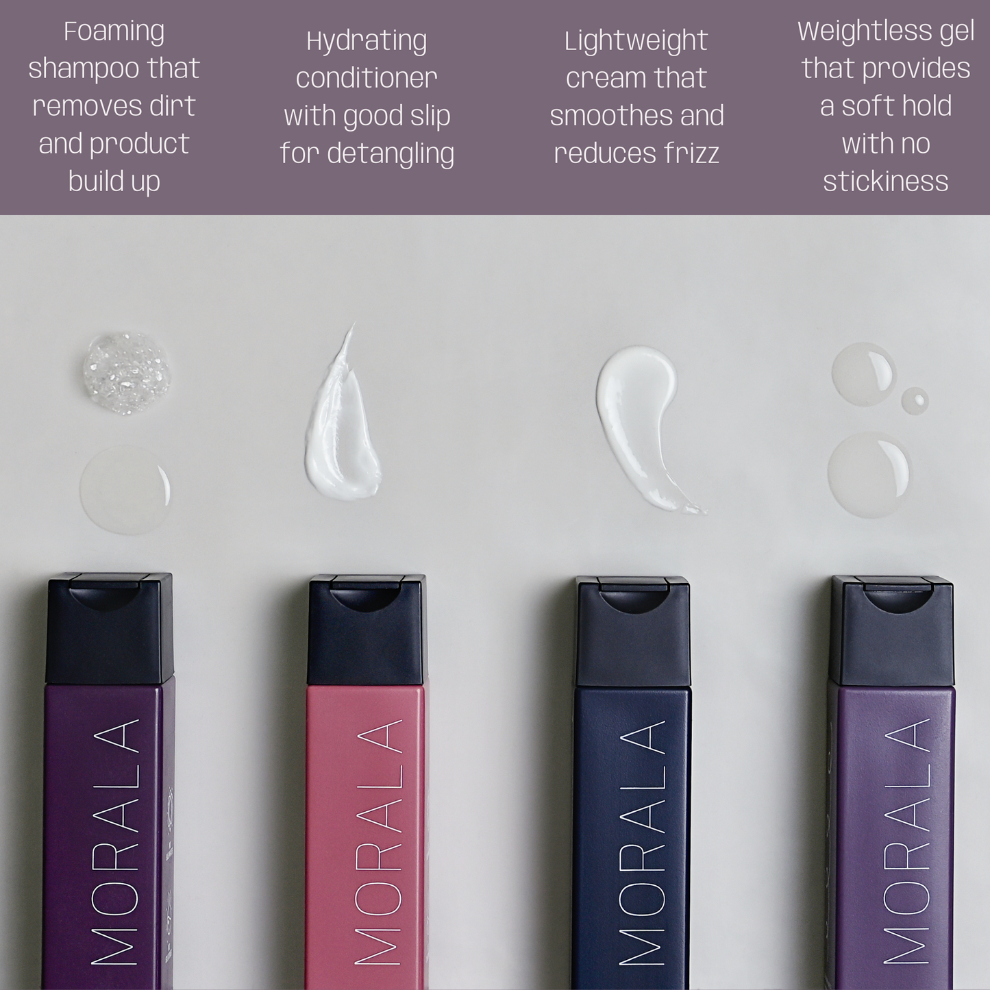 Our full Morala Curl Restoration collection with the key benefits listed