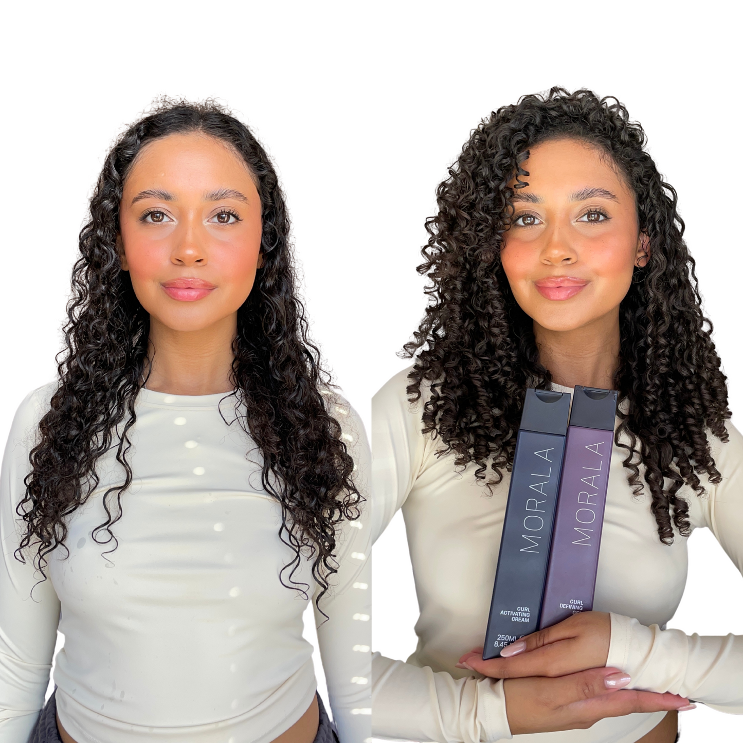 Before & after image showing the results from using the Morala cream and gel